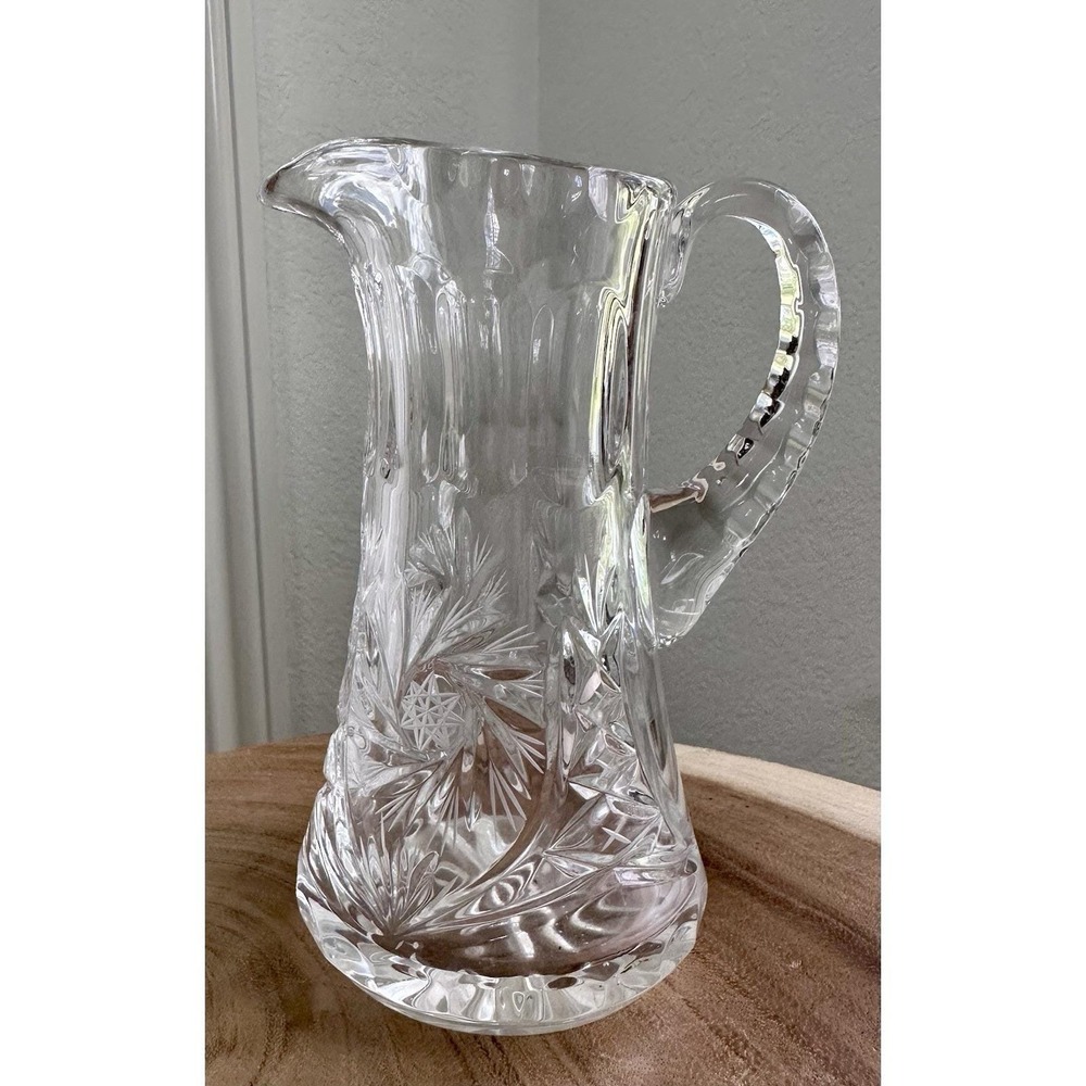 Vintage American Brilliant Cut Glass Pitcher Pinwheel Star 6.25" Mother's Day